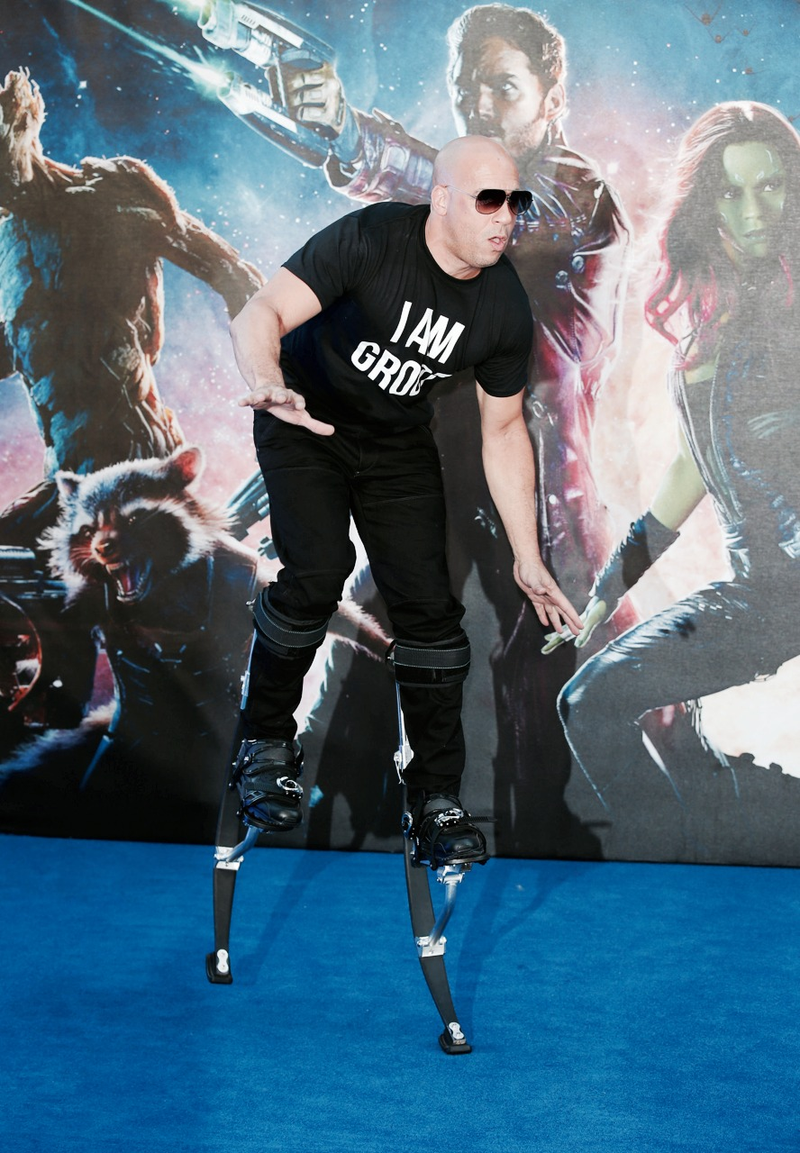 Illustration for article titled Vin Diesel Wears Stilts and T-Shirt to Premiere, Is Awesome